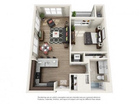 Floor plan for 1 bed, 1 bath, 904 sqft